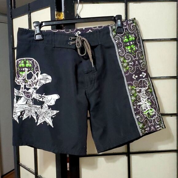 So Cal Skull Embroidered Board Shorts - Picture 1 of 5